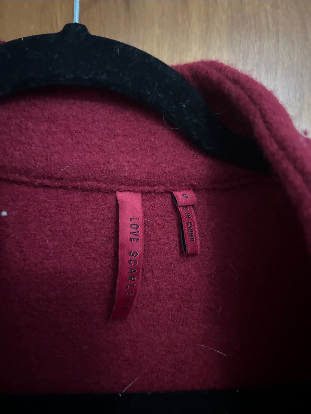 Women's Ruffle Wrap Coat- Deep Red - Picture 3 of 5